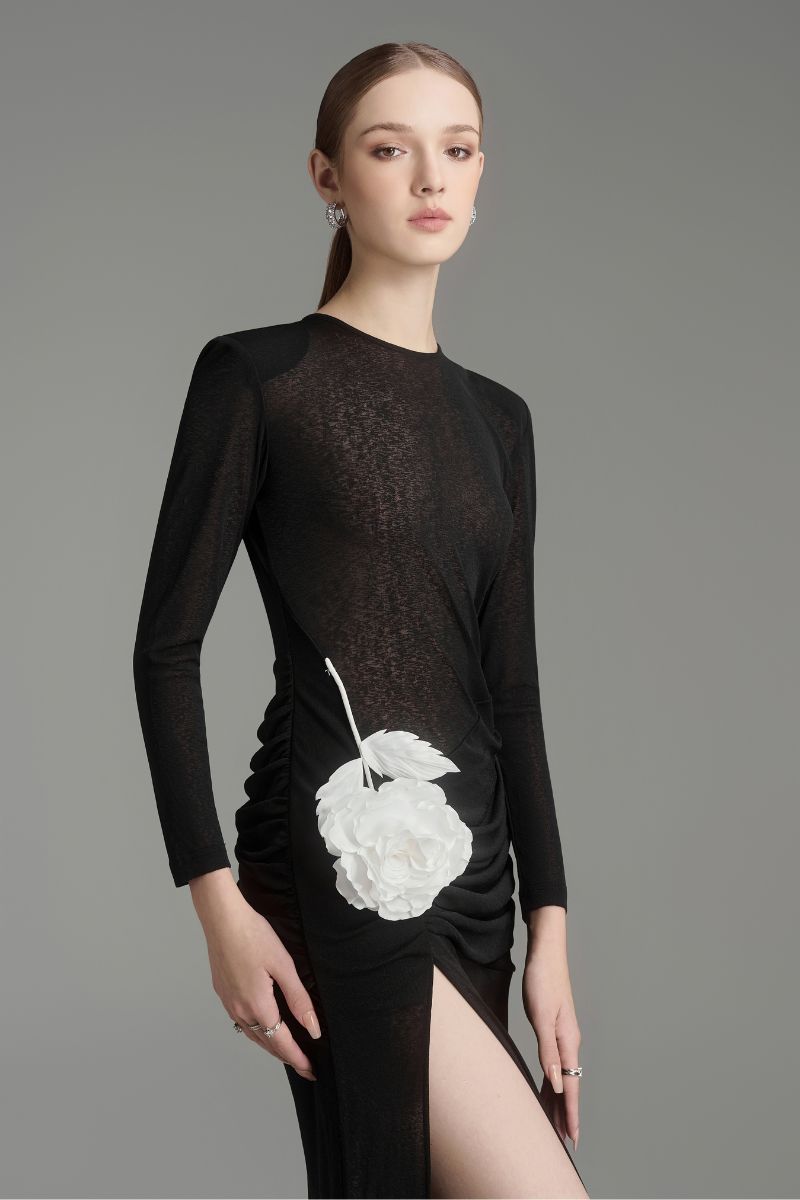 Black Caprila maxi dress by Arti Apparel featuring a flowing silhouette and elegant design, perfect for casual or formal wear.