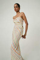 Summer Away Cefalù woven stripe maxi skirt with flowing fabric and vibrant pattern, perfect for warm-weather style.