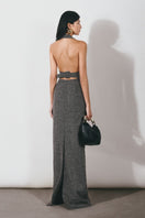 LECIA gray long vest and maxi skirt co-ords set, stylish matching outfit featuring a long vest and flowing maxi skirt.