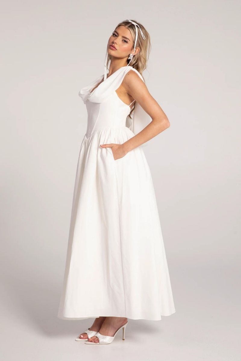 VIVIAN WHITE LINEN MIDI DRESS - CULT MIA