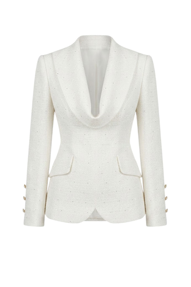 Ivory lace tailor co-ords set by White Plan featuring a lace top and matching trousers, elegant and stylish for sophisticated looks.
