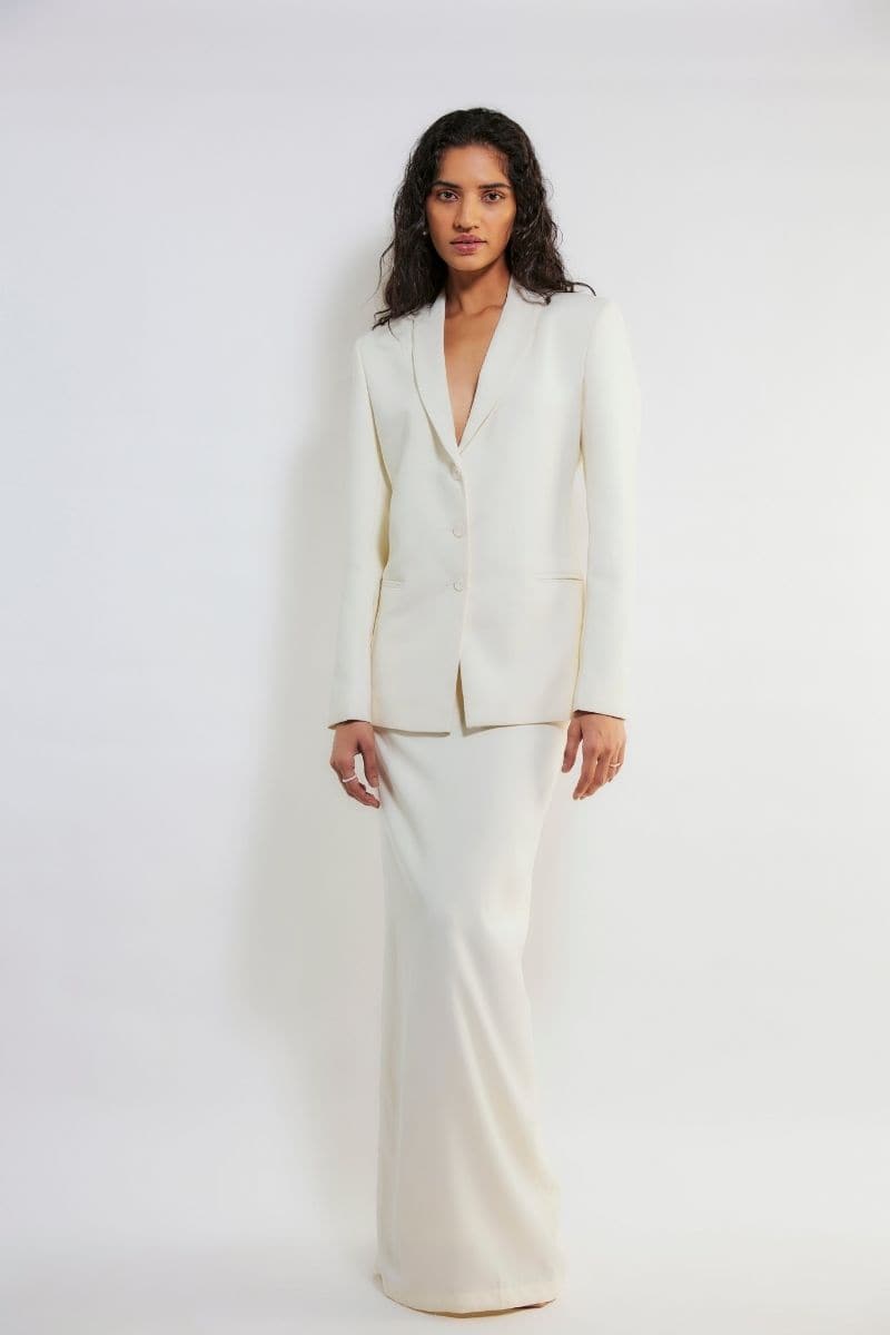 LENA OFF WHITE BLAZER AND SKIRT SET - CULT MIA