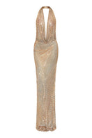 CEM metallic mesh gown with shimmering fabric and elegant design, perfect for formal occasions or evening wear.