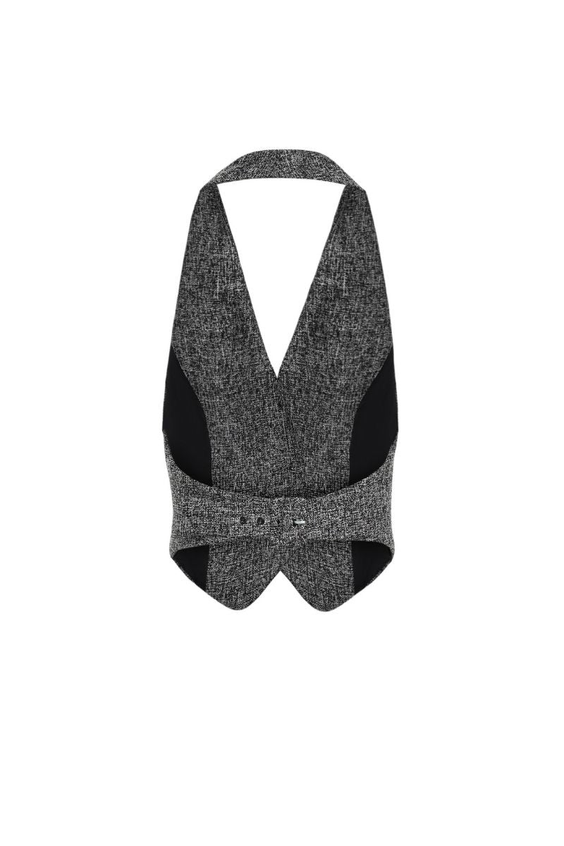 GRAY LONG VEST AND MAXI SKIRT SET - CULT MIA