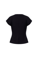 Black full-blown top from Lecia, showcasing a stylish and fitted design with long sleeves and a round neckline.