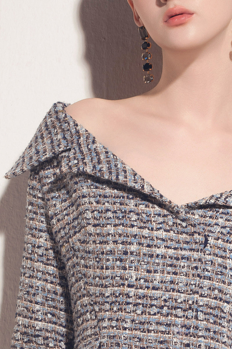 Valenciani off-shoulder multicolor jacket with stylish design and vibrant pattern, perfect for trendy casual outfits.