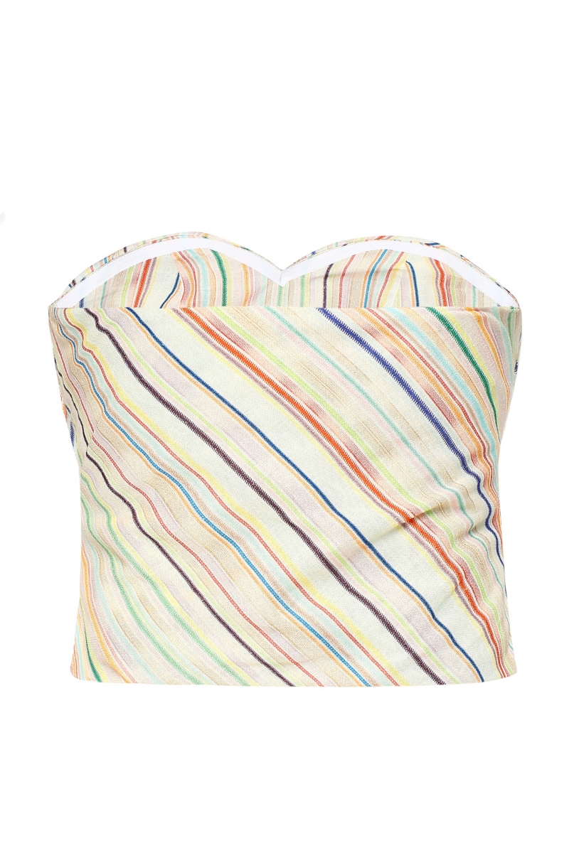Summer Away ZAHARA woven stripes top, featuring a stylish sleeveless design with colorful striped fabric.