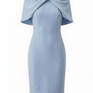 White Plan Celeste Cape Dress, elegant midi dress with cape detail, flowing fabric, perfect for formal occasions.