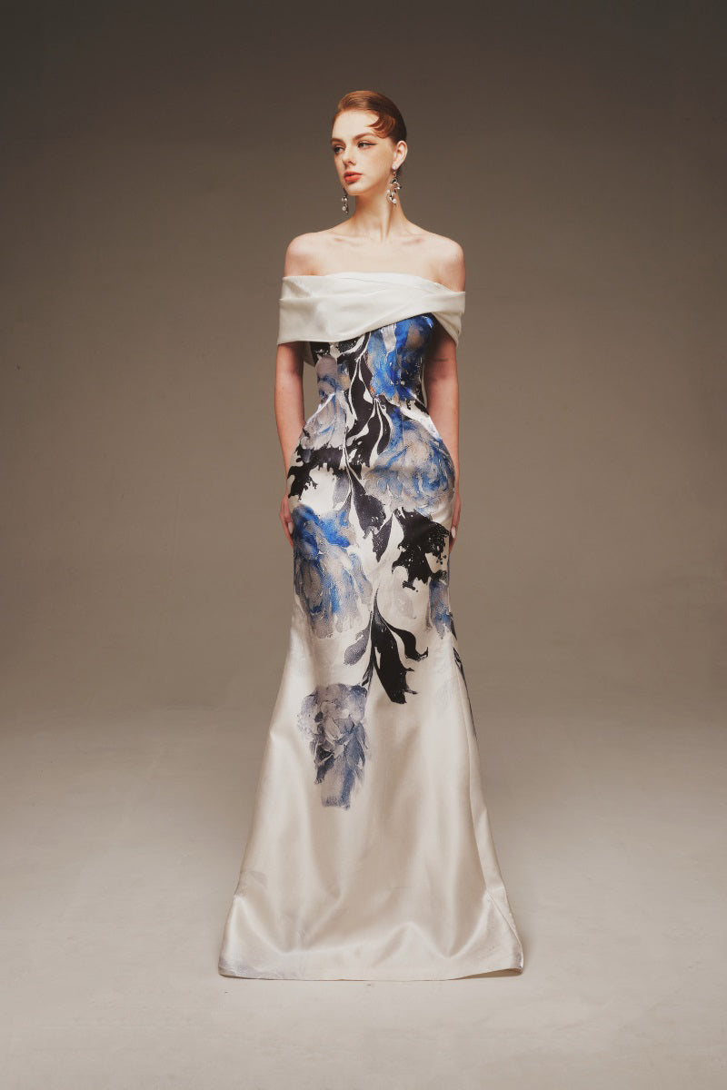 COBALT BLOSSOM STRAPLESS GOWN COBALT BLOSSOM STRAPLESS GOWN