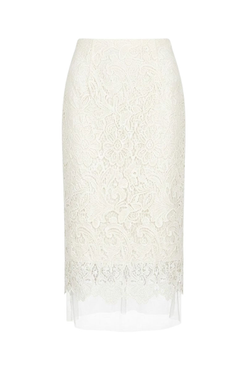 Ivory lace tailor set co-ords from White Plan featuring a lace top and matching pants, stylish and elegant for everyday wear