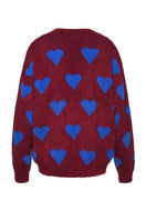 Lalo red multi-heart sweater with a cozy knit design, featuring a vibrant pattern of hearts in various shades.
