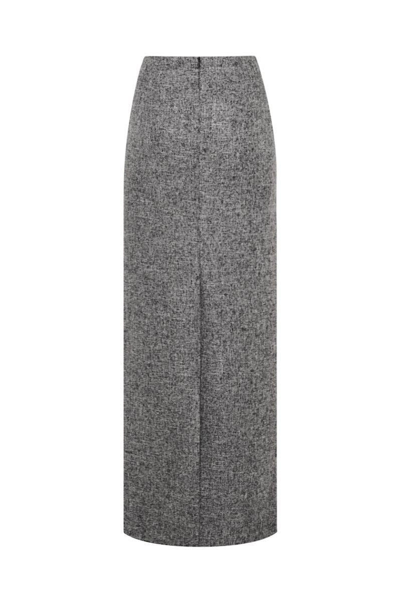 LECIA gray long vest and maxi skirt co-ords set, featuring a stylish matching sleeveless vest and flowy maxi skirt.