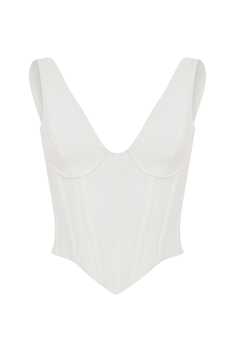 WHITE CREPE CORSET TOP - CULT MIA