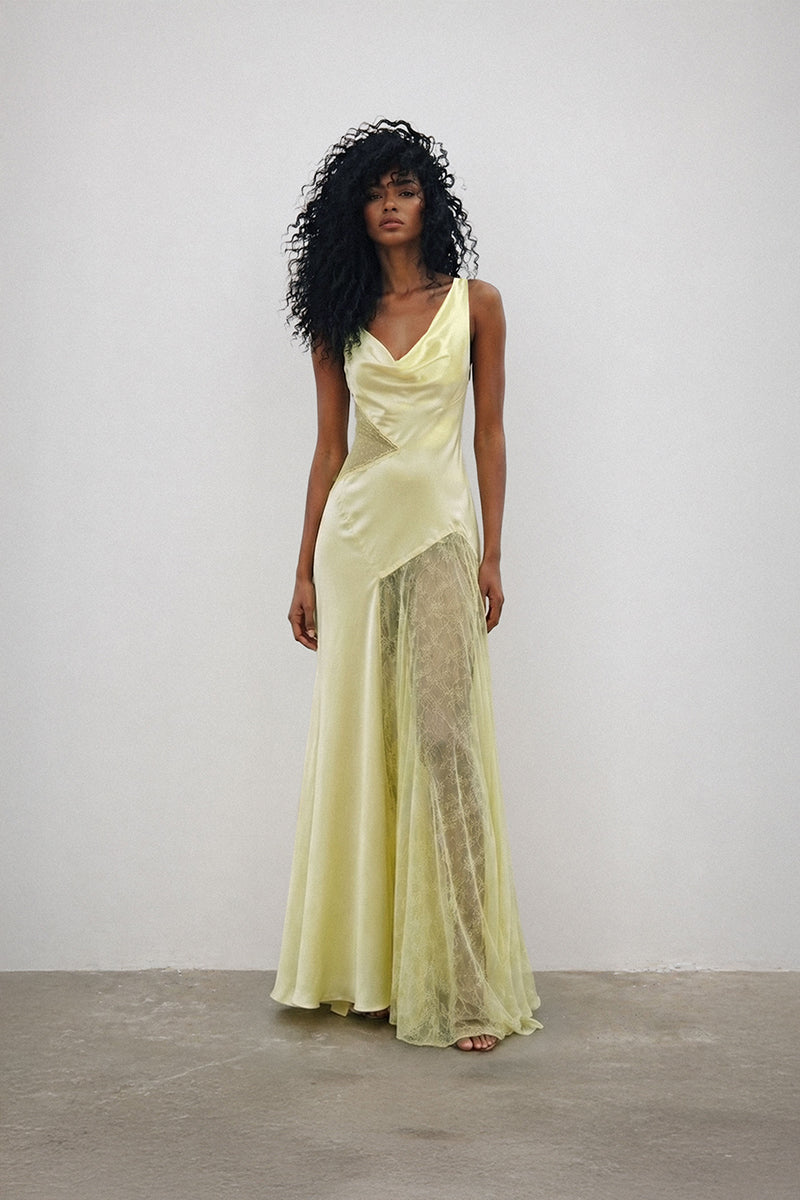 Deme By Gabriella BIJOU gown, elegant evening dress with intricate detailing, flowing fabric, and sophisticated design.