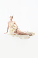 HAPPY CLOTHING CULT MIA X ivory sculpted petal gown with flowing fabric and intricate petal detailing, elegant evening dress.