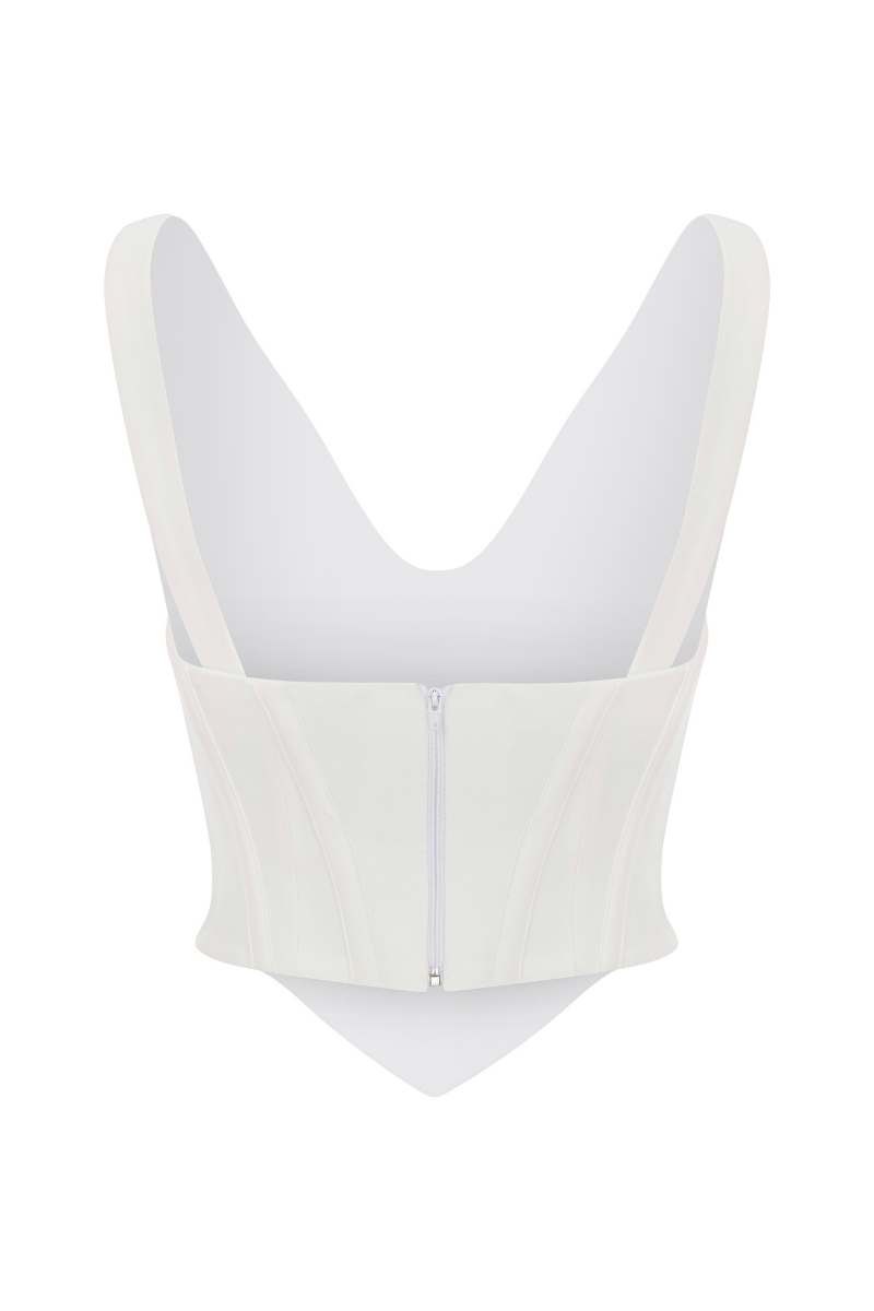 WHITE CREPE CORSET TOP - CULT MIA