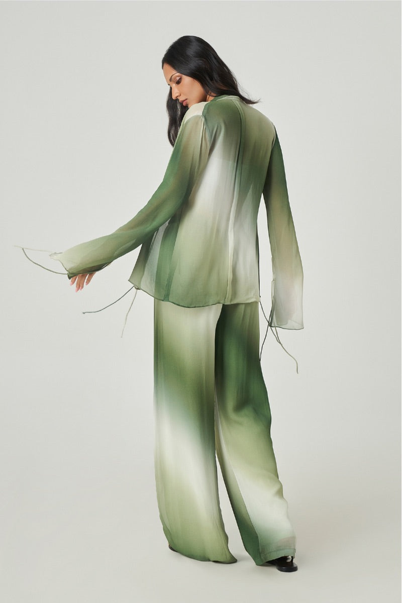Summer Away Merlette top in sage ombre, showing a stylish sleeveless blouse with soft gradient fabric and relaxed fit.