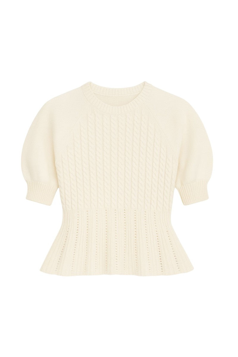 Rebecca Taylor Ella knit sweater in ivory, close-up of soft, cozy fabric and classic fit, perfect for casual or layered outfits.