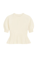 Rebecca Taylor ivory knit sweater, Ella style, featuring a cozy, textured knit fabric, long sleeves, and a classic round neckline.