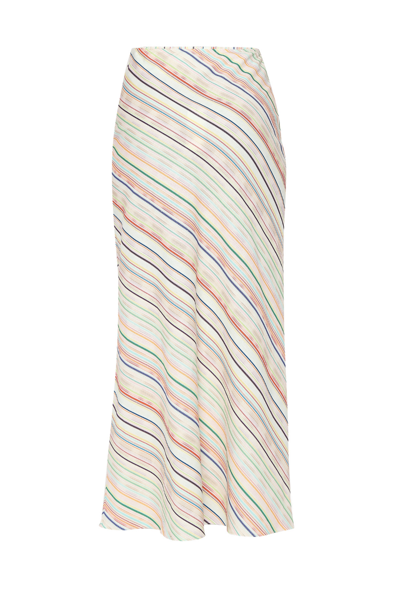Summer Away Cefalù woven stripe maxi skirt with a flowing silhouette and vibrant striped pattern.