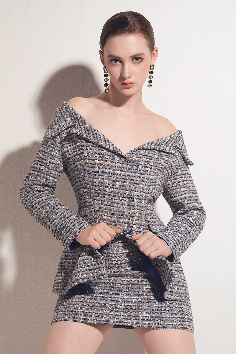 off the shoulder jacket dress Bowknot Off-Shoulder Maxi Dress & Jacket Set