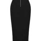 Black zipper corset pencil skirt from Keira Tong, featuring a sleek maxi skirt design with a fitted silhouette and zipper detail.
