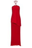 Baobab Gaia Maxi Dress in fiery red with flowing fabric and sleeveless design, perfect for summer or casual occasions.