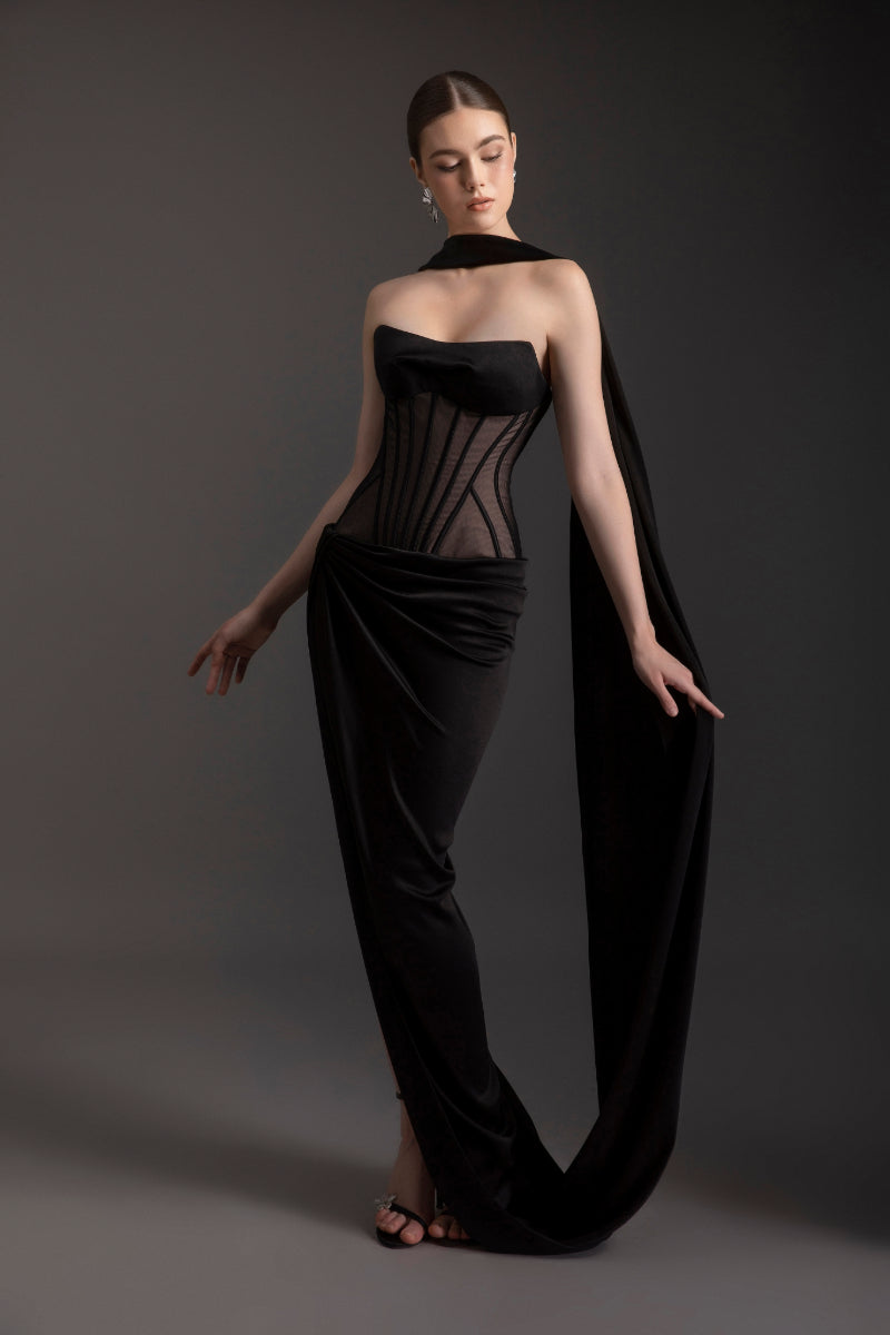 EBONY CORSET GOWN - CULT MIA