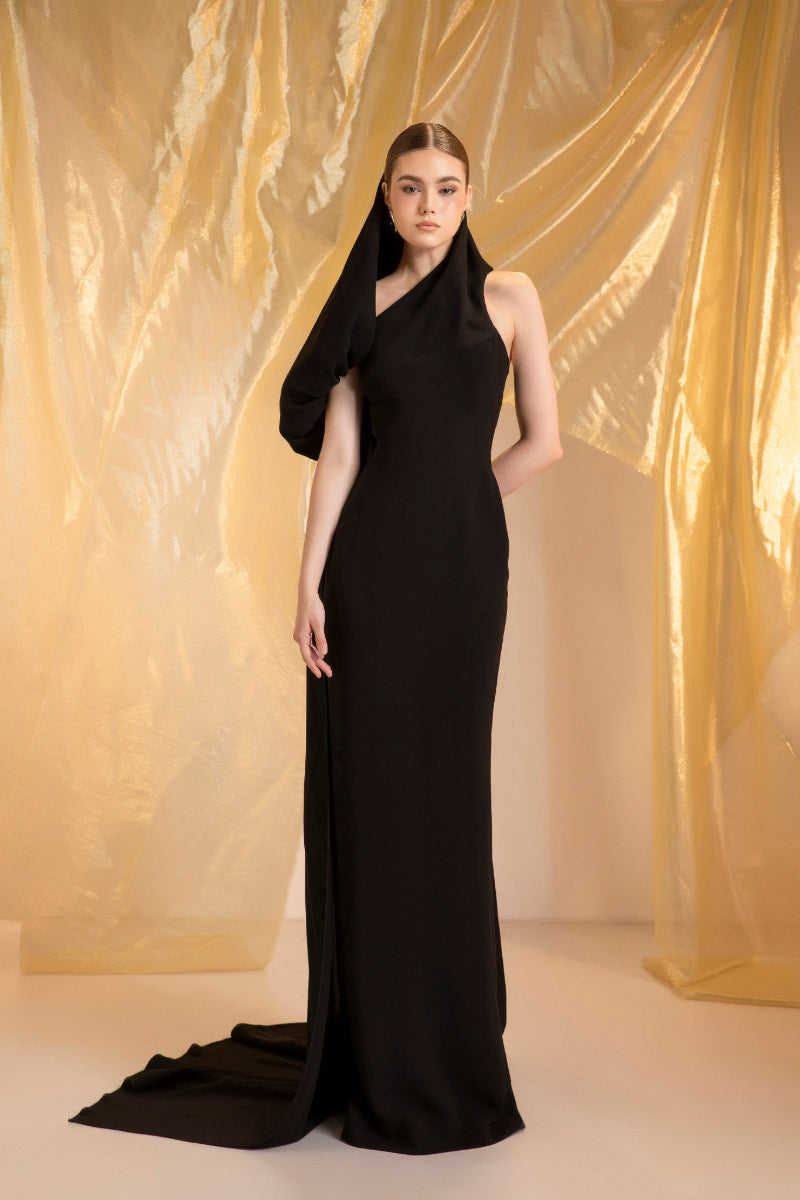 OBSIDIAN ONE-SHOULDER GOWN - CULT MIA
