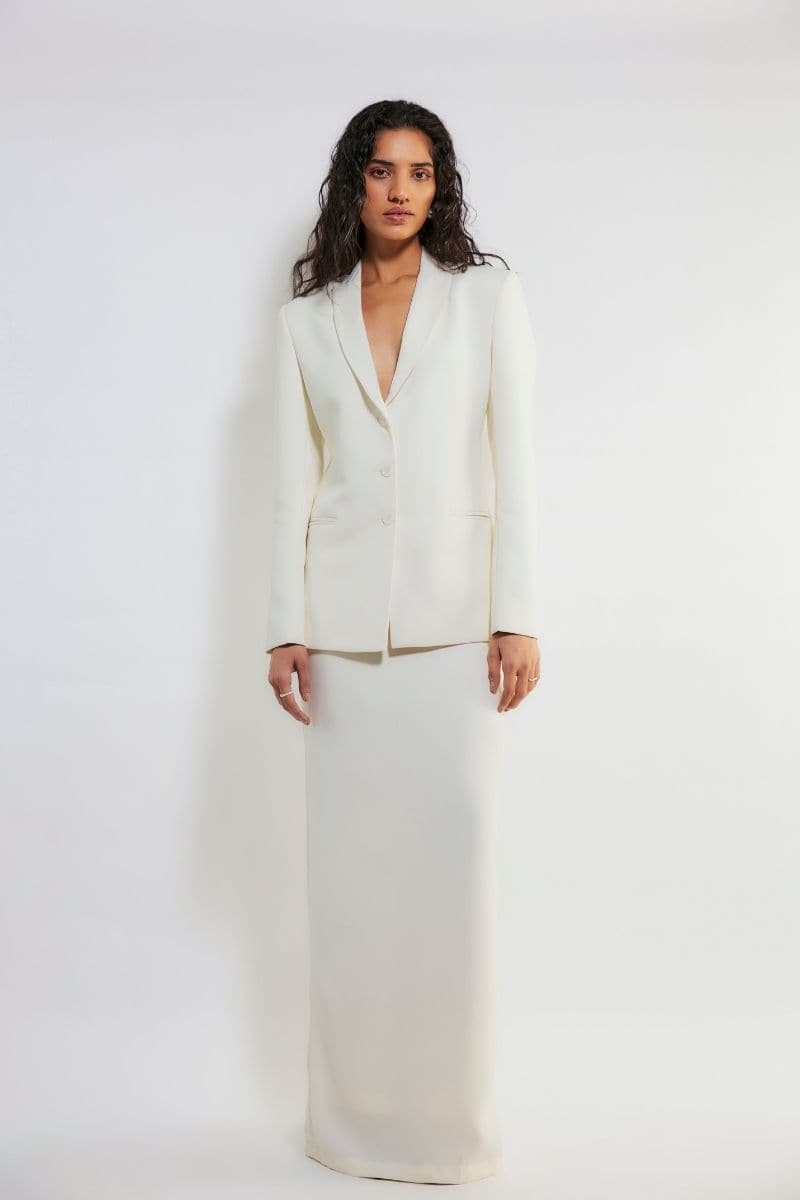 LENA OFF WHITE BLAZER AND SKIRT SET - Main Image