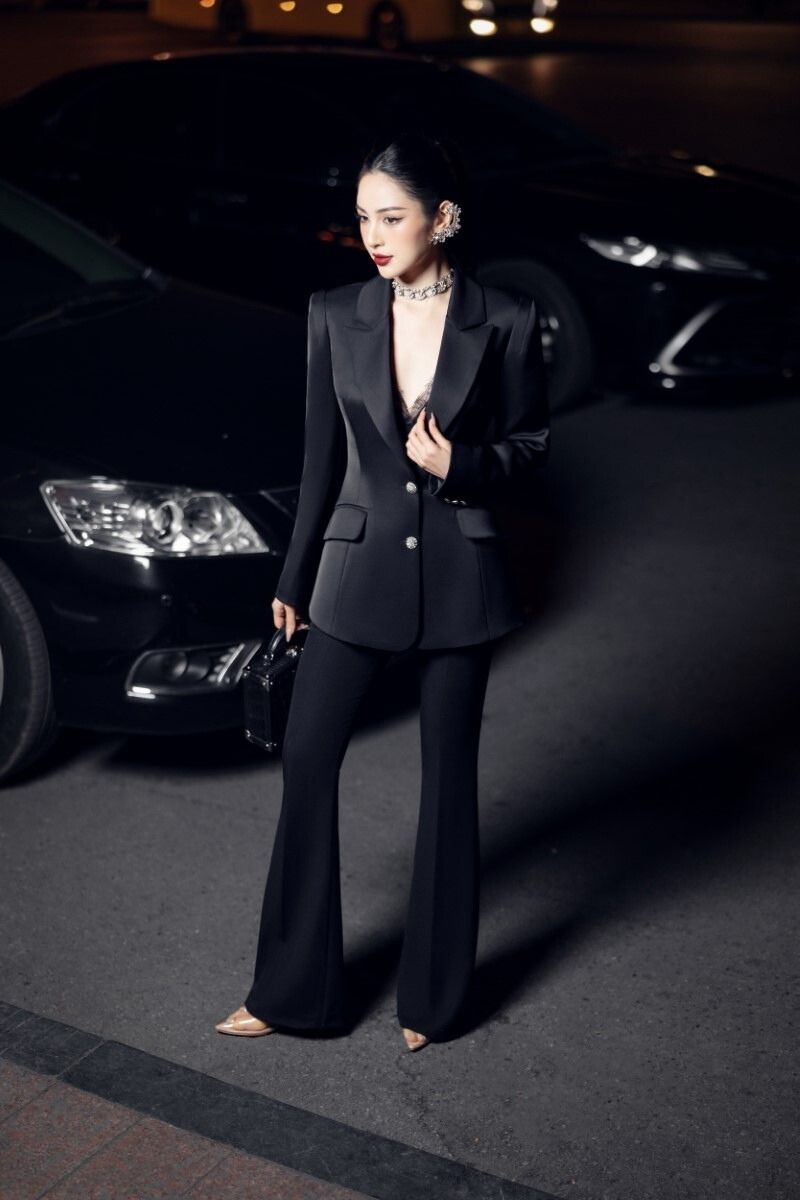 FIDELIA BLACK TAFFETA SLIM FIT THREE PIECE SET - CULT MIA