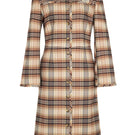Brown checked plaid fitted trench coat by ColoReve, tailored design with classic pattern and stylish silhouette.