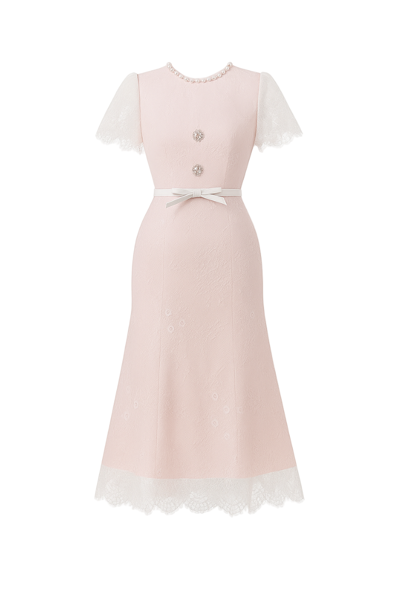 White Plan PRUCEL midi dress displayed on a hanger, showcasing its elegant, flowing fabric and stylish design.