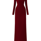 Tracy Studio SR Red long sleeve trapezoid neckline bodycon maxi dress displayed on a model, showcasing a fitted silhouette and elegant design.