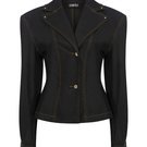 Sudi Etuz raw denim blazer with shoulder pads, featuring classic denim texture and tailored fit for a stylish casual look.
