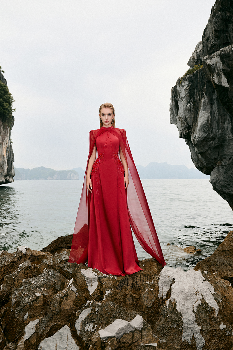LONG SEE-THROUGH CAPE FLARED DRESS - CULT MIA