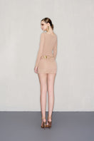 CEM gold chain belt mini dress with a fitted silhouette, stylish and elegant for fashionable occasions.