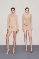 Gold chain belt mini dress by CEM featuring a stylish mini dress with a gold chain belt, perfect for trendy fashion looks.