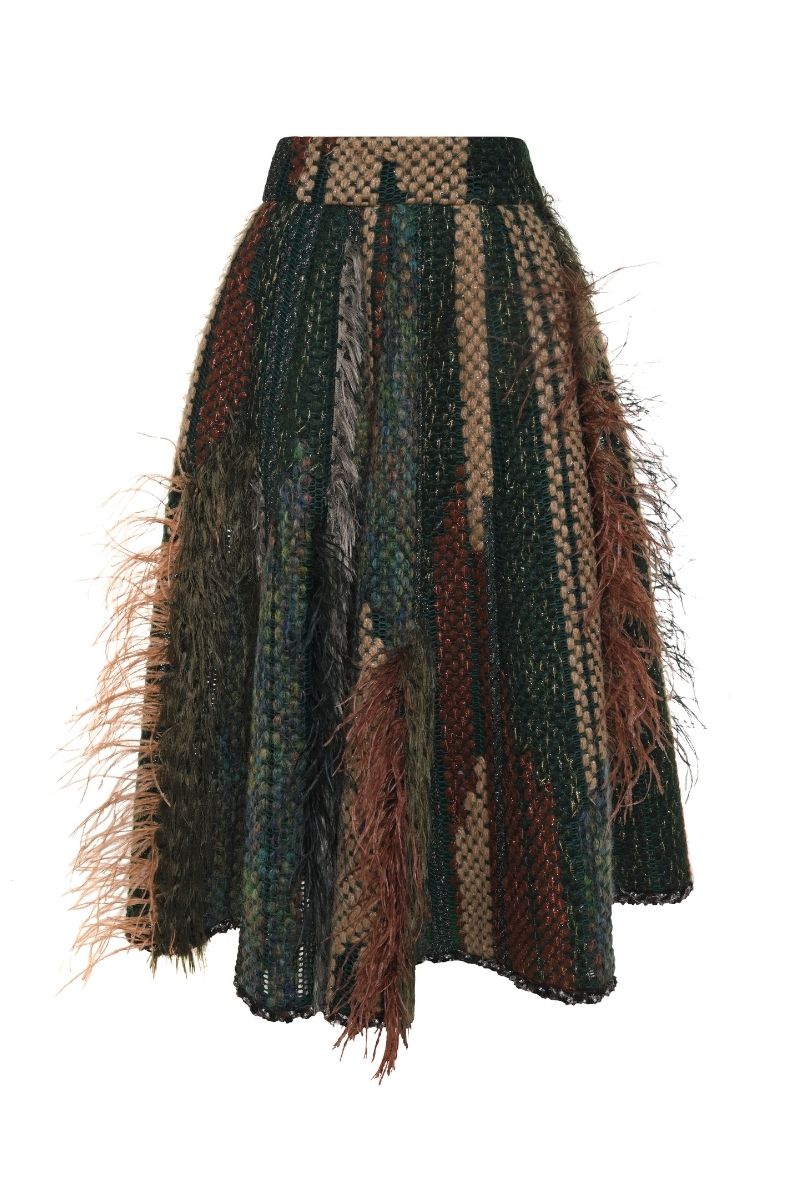 DRAPED MIDI SKIRT IN GREEN MULTI