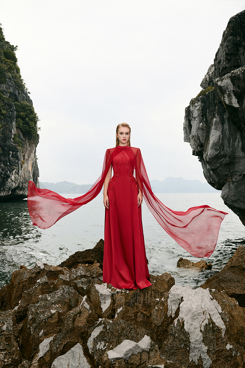 LONG SEE-THROUGH CAPE FLARED DRESS - CULT MIA