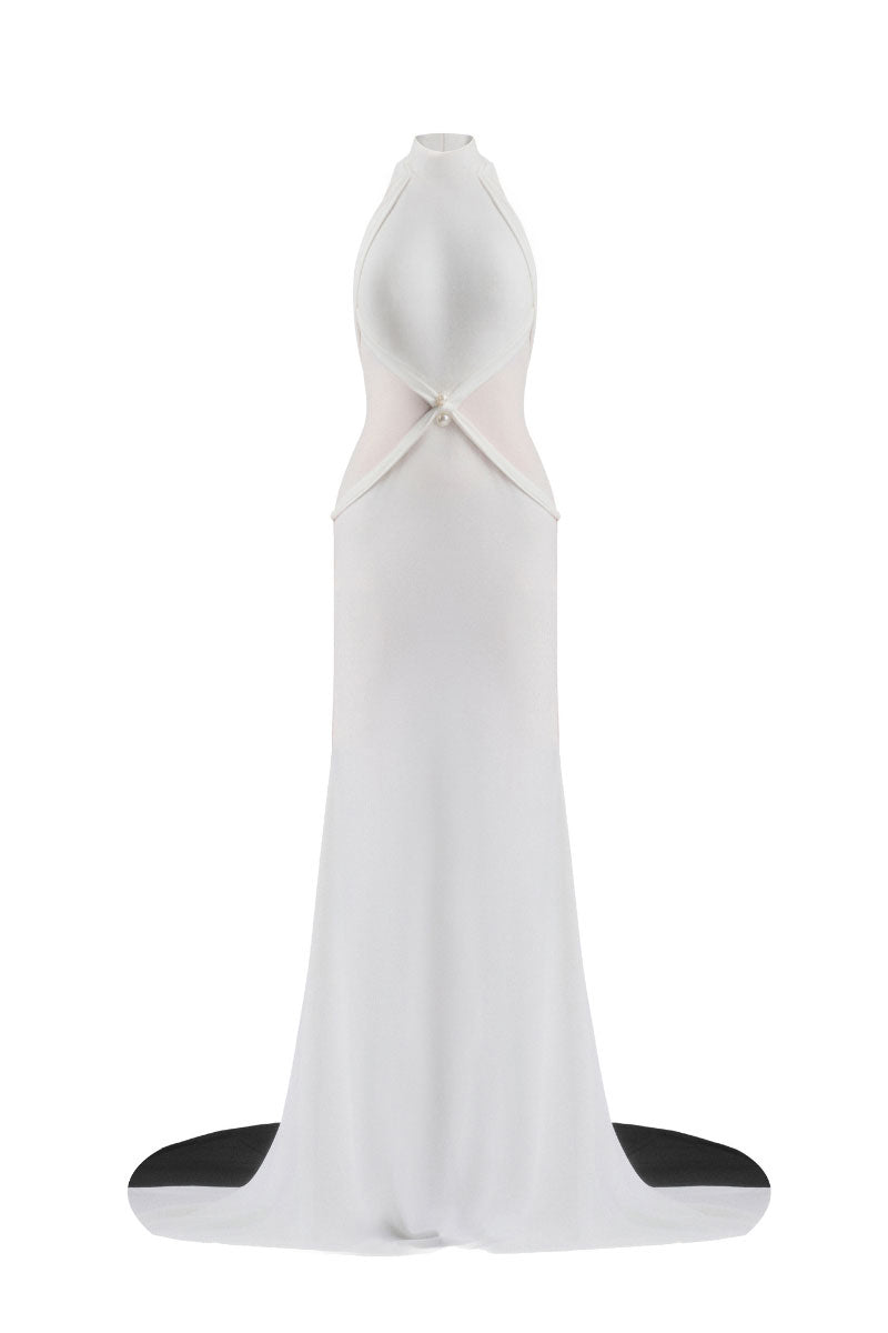 Maison Des Copains XANTHEIR mermaid floor-length white gown with elegant fit and flowing fabric, perfect for formal occasions.