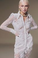 White petal sheer long sleeve shirt by Keira Tong, featuring delicate fabric and elegant design, shown on a model.