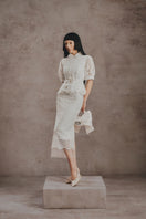 White Plan ivory lace charm co-ords set featuring a lace top and matching bottoms, styled for a delicate, elegant look.