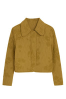 Rebecca Taylor Zuri quilted jacket in leaf green, showcasing the stylish, textured design and lightweight construction.