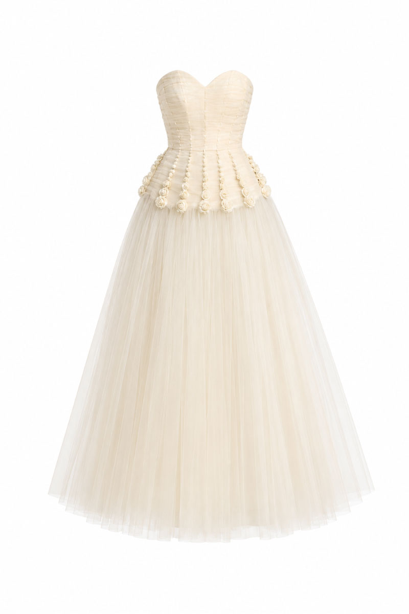 White Plan Anderson gown displayed on a hanger, featuring elegant fabric and a classic design suitable for formal occasions.