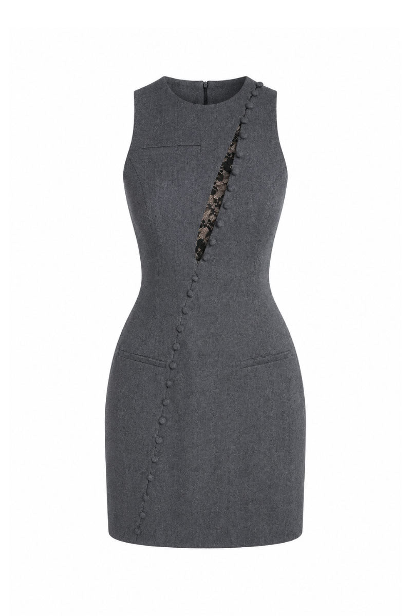Black lace peek mini dress by KEIRA TONG featuring intricate lace details and a fitted silhouette.