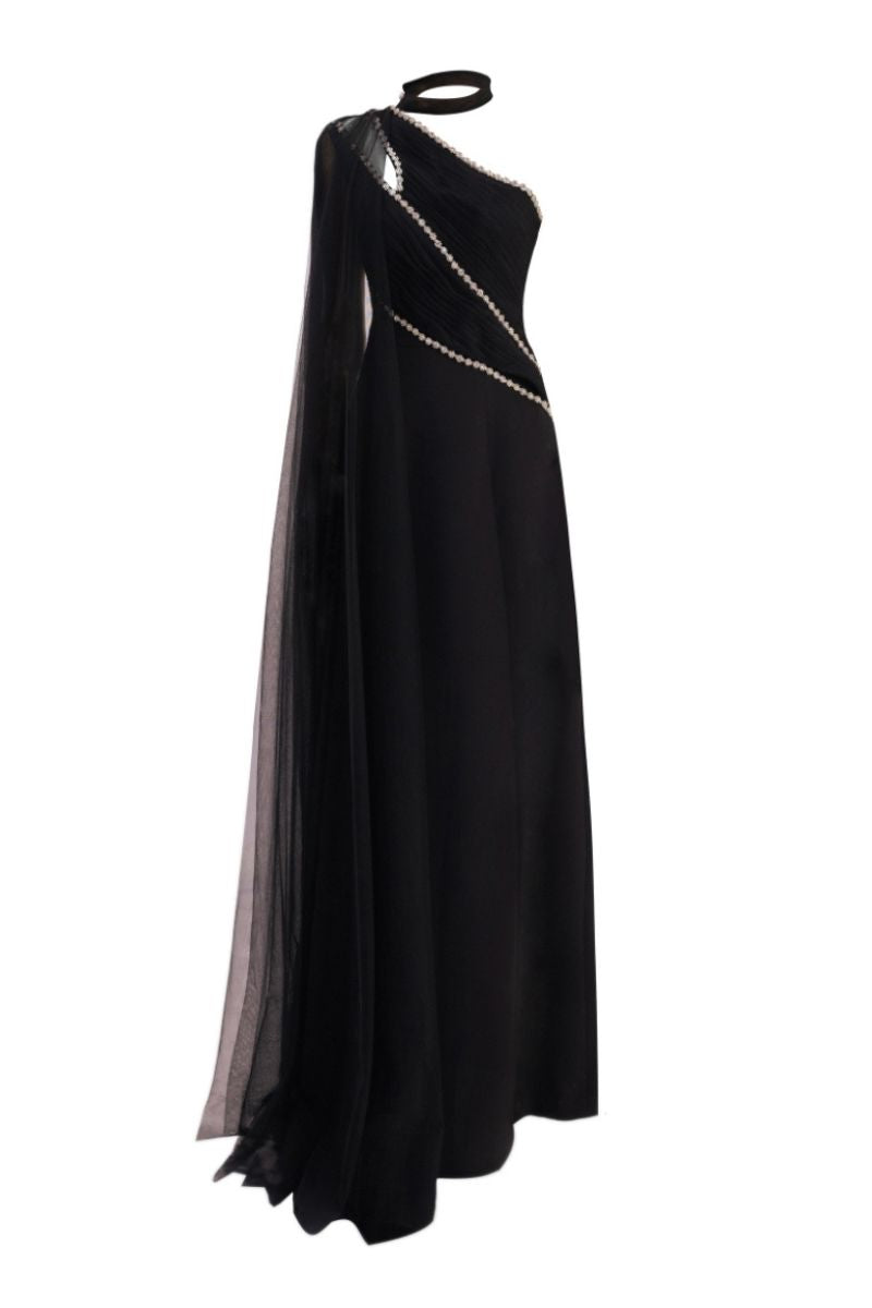 BLACK SLIT ONE-SHOULDER MAXI DRESS | CULT MIA
