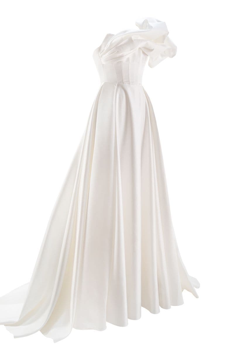 Monetre CULT MIA X Monetere asymmetrical flounce full gown skirt with flowing fabric and elegant design.