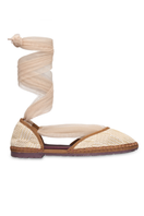 Flabelus Isabella Craft brown flats with light brown piping, featuring a sleek design and comfortable slip-on style.