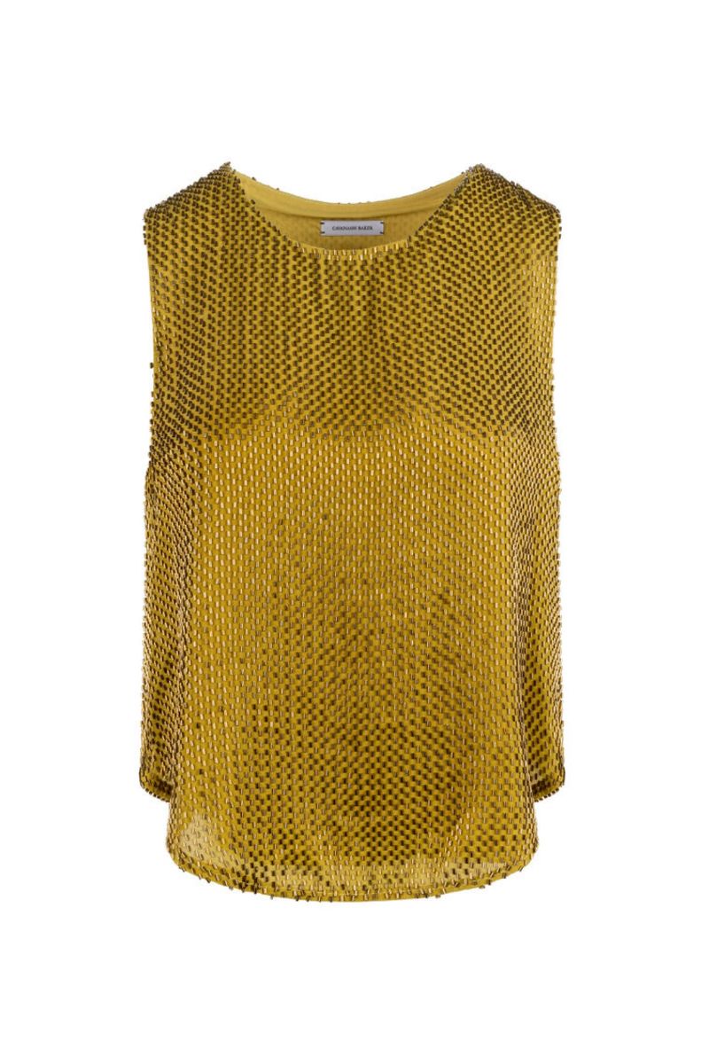 BUGLE BEAD MUSCLE TANK IN OLIVE - CULT MIA